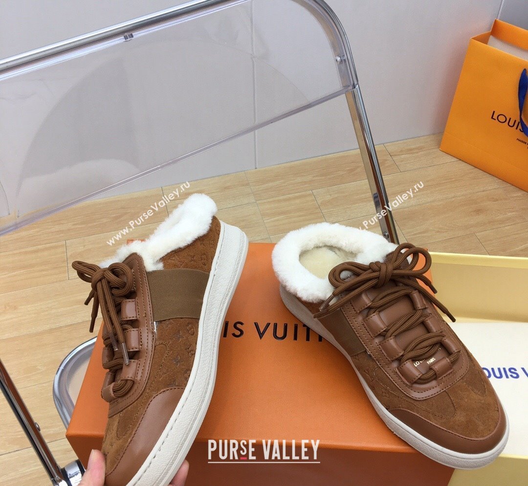 Louis Vuitton Lous Open Back Sneakers in Monogram Suede and Wool Brown 2023 1ACAE7 (MD-231026013)