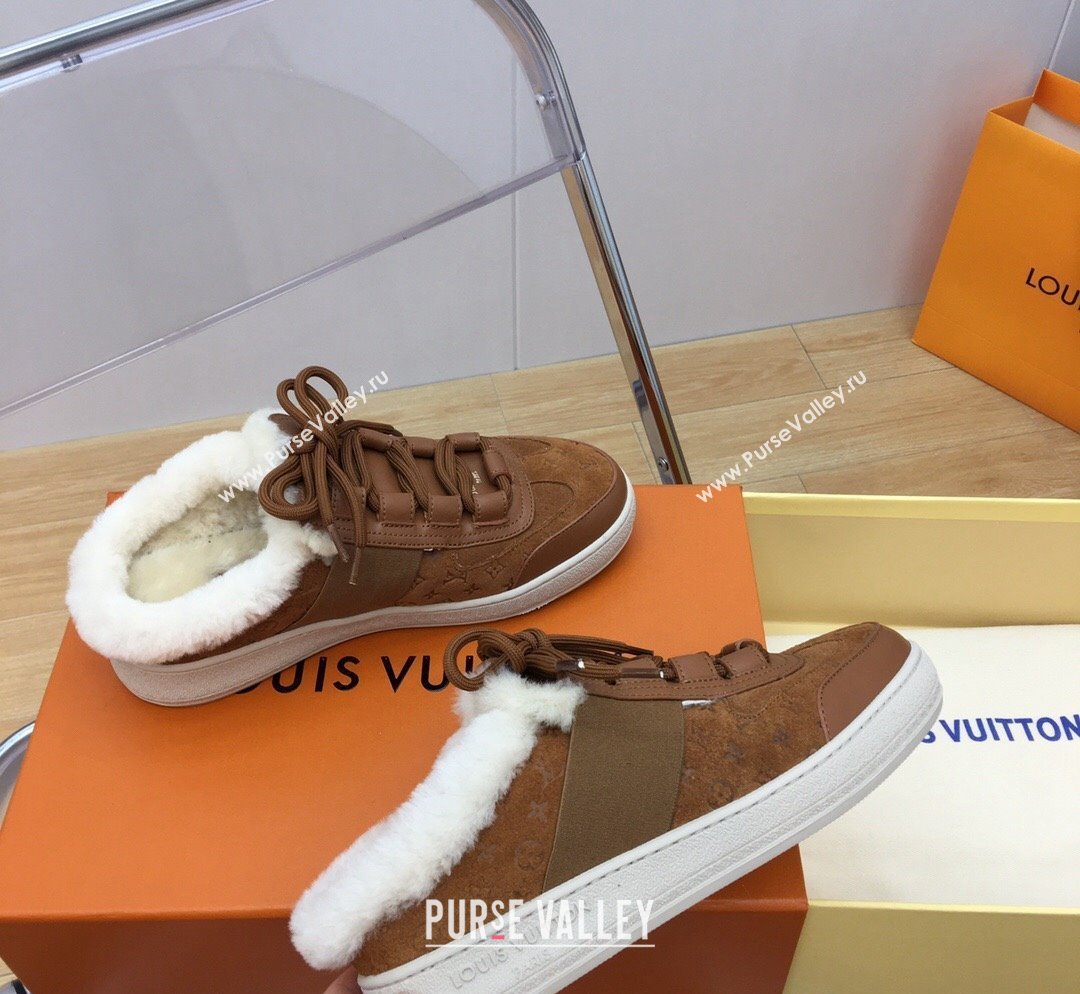 Louis Vuitton Lous Open Back Sneakers in Monogram Suede and Wool Brown 2023 1ACAE7 (MD-231026013)