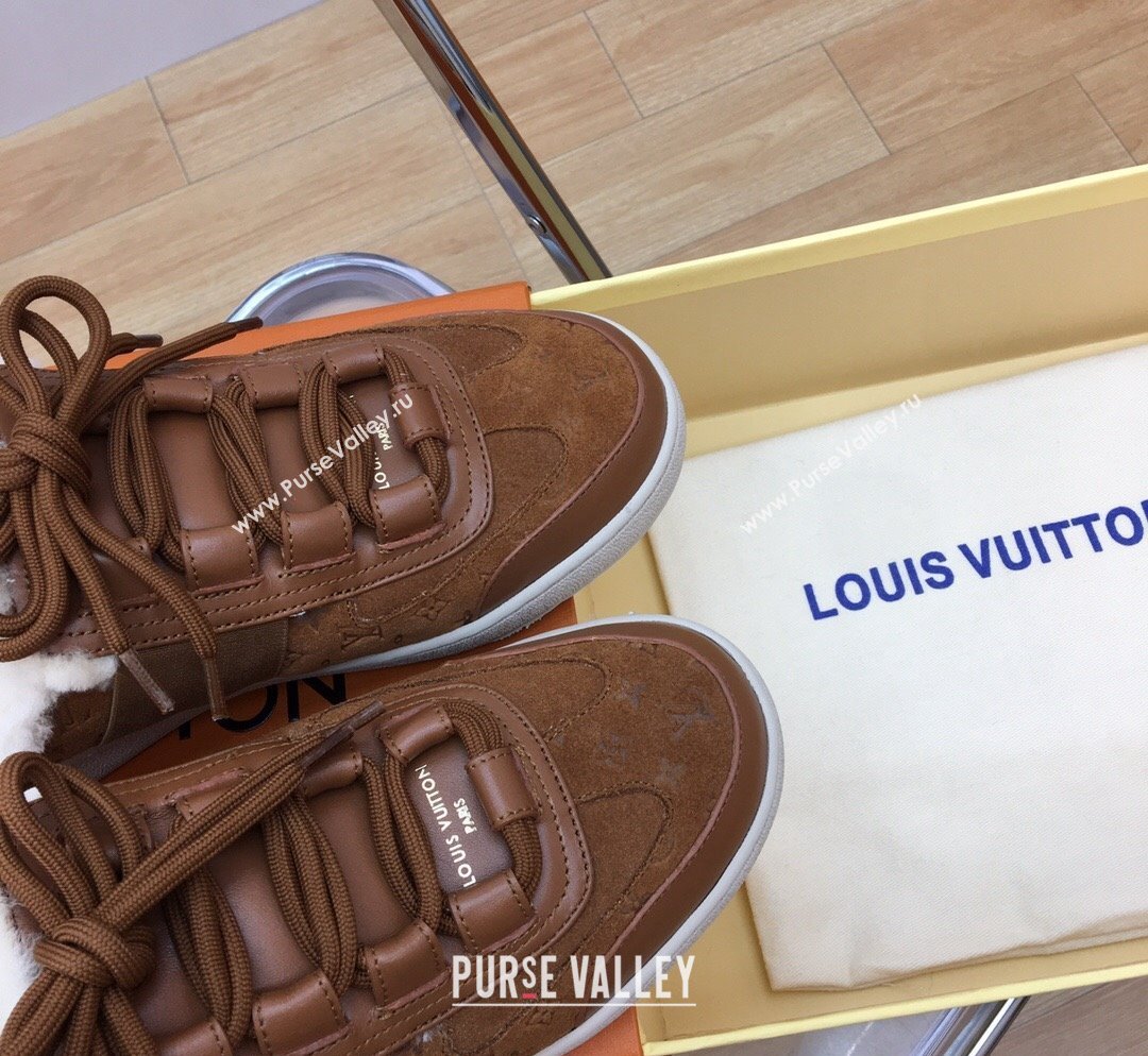 Louis Vuitton Lous Open Back Sneakers in Monogram Suede and Wool Brown 2023 1ACAE7 (MD-231026013)