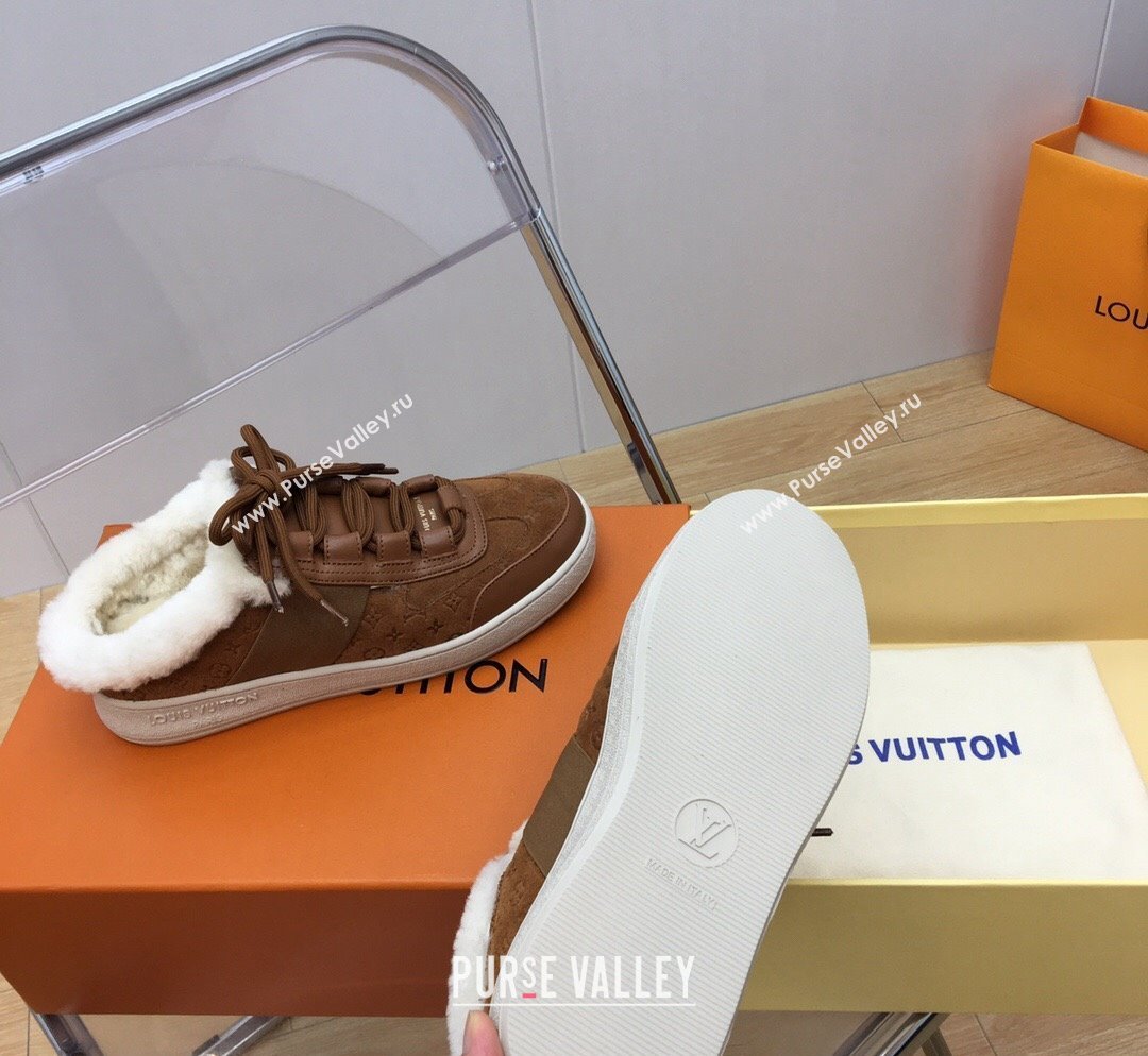 Louis Vuitton Lous Open Back Sneakers in Monogram Suede and Wool Brown 2023 1ACAE7 (MD-231026013)