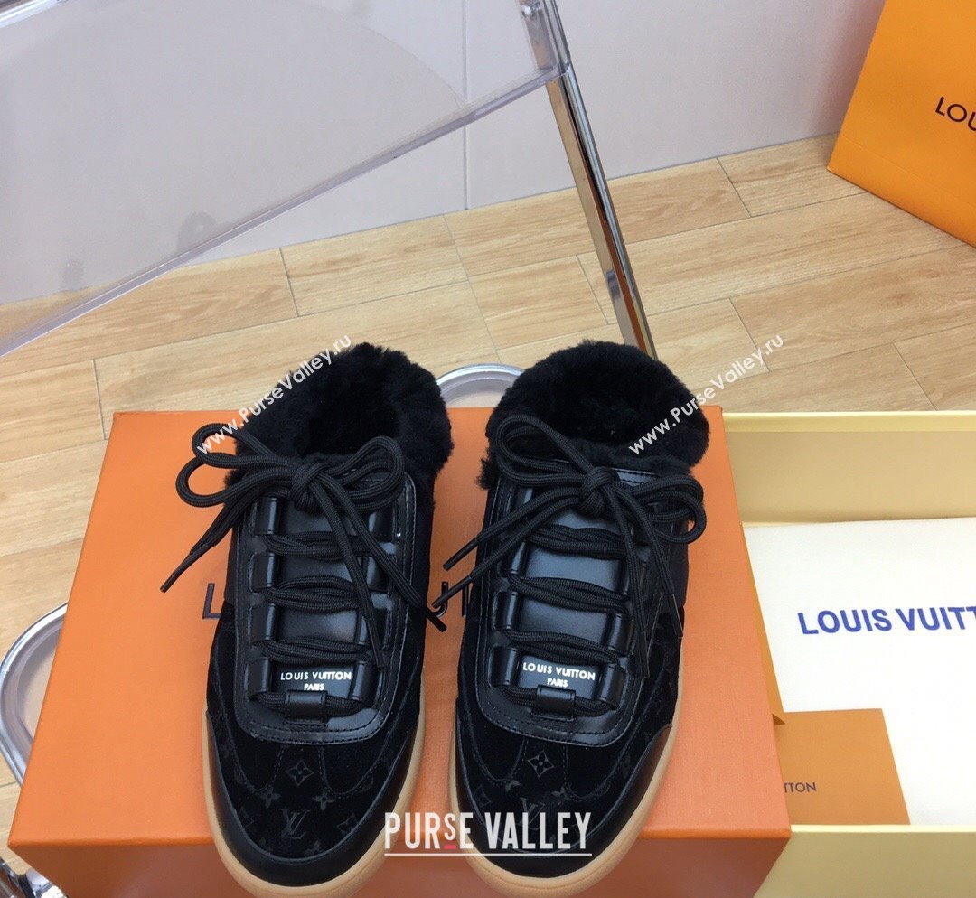 Louis Vuitton Lous Open Back Sneakers in Monogram Suede and Wool Black 2023 1ACAE7 (MD-231026014)