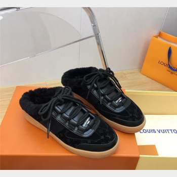 Louis Vuitton Lous Open Back Sneakers in Monogram Suede and Wool Black 2023 1ACAE7 (MD-231026014)