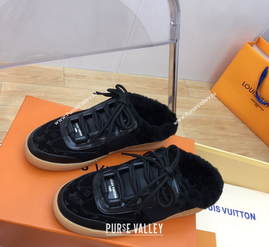 Louis Vuitton Lous Open Back Sneakers in Monogram Suede and Wool Black 2023 1ACAE7 (MD-231026014)