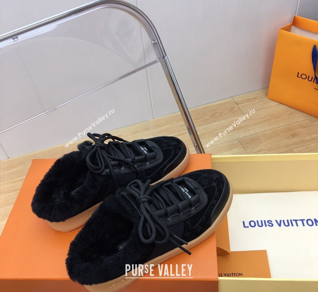 Louis Vuitton Lous Open Back Sneakers in Monogram Suede and Wool Black 2023 1ACAE7 (MD-231026014)