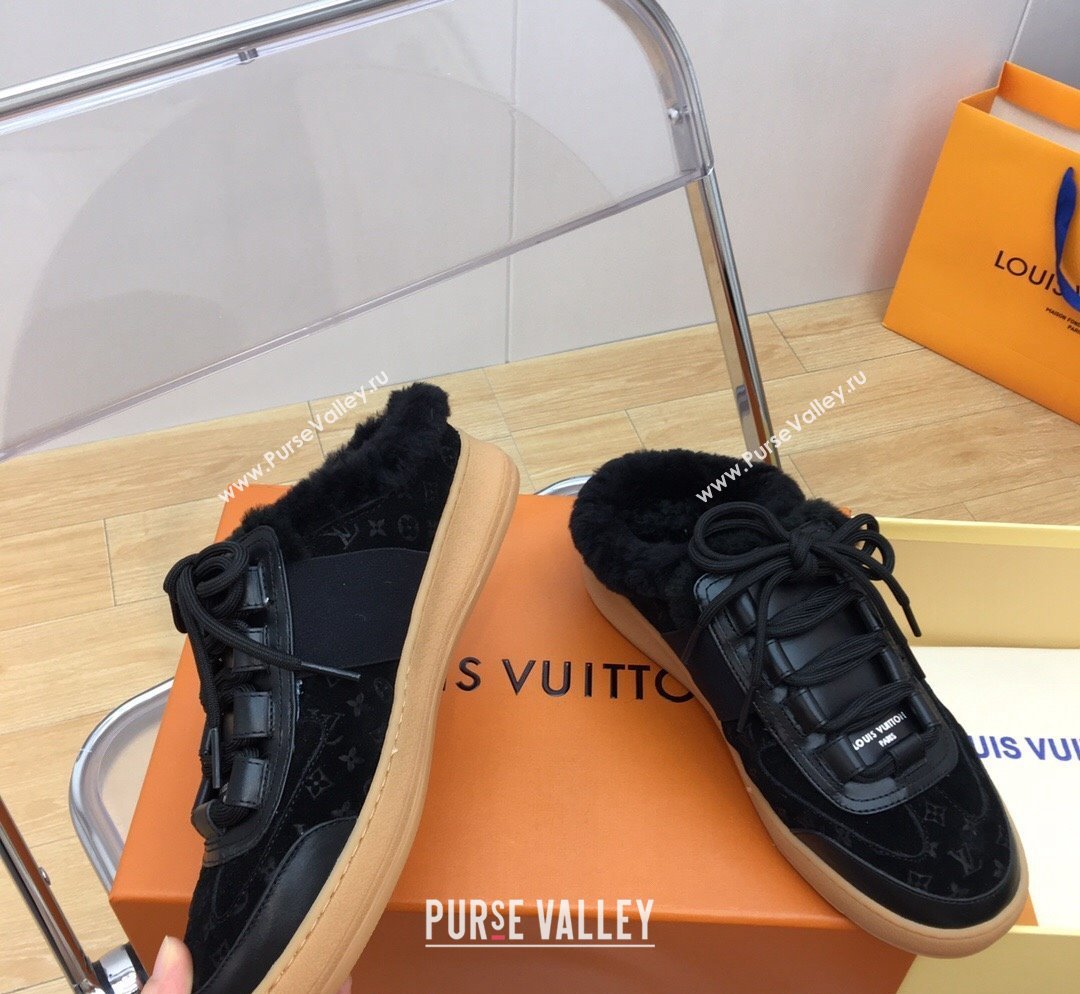 Louis Vuitton Lous Open Back Sneakers in Monogram Suede and Wool Black 2023 1ACAE7 (MD-231026014)