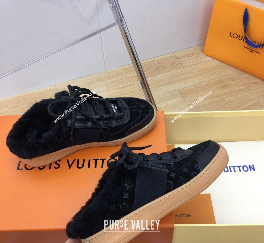 Louis Vuitton Lous Open Back Sneakers in Monogram Suede and Wool Black 2023 1ACAE7 (MD-231026014)