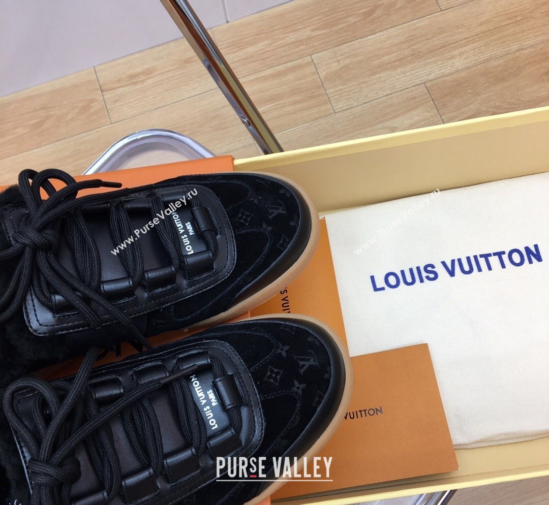 Louis Vuitton Lous Open Back Sneakers in Monogram Suede and Wool Black 2023 1ACAE7 (MD-231026014)