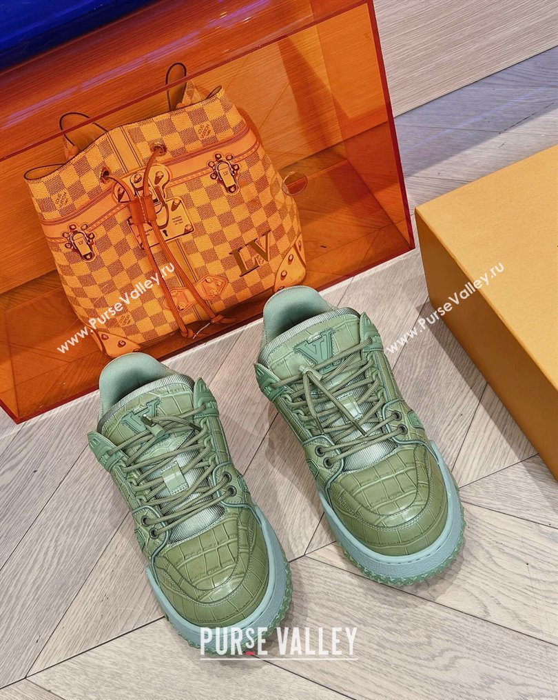 Louis Vuitton LV Trainer Maxi Sneakers in Stone Embossed Leather Green 2 2023 LV10251 (MD-231025124)