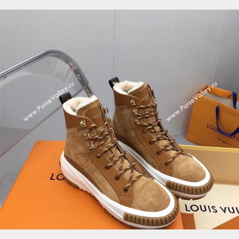 Louis Vuitton Suede and Wool Sneakers Boots Brown 2023 LV10261 (MD-231026016)