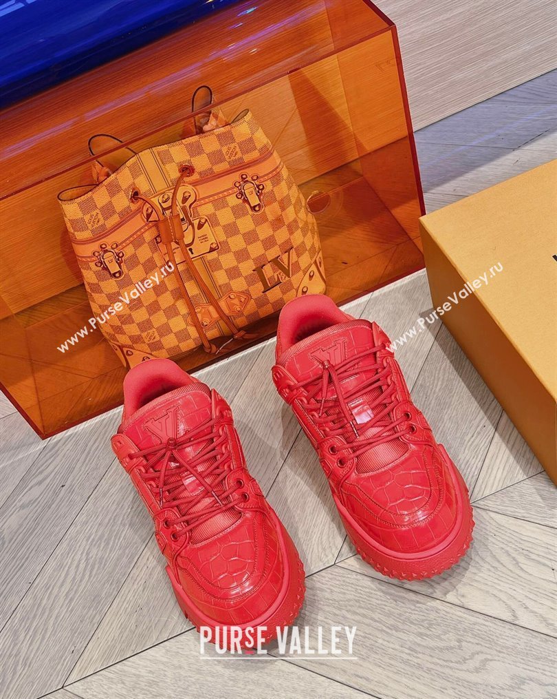 Louis Vuitton LV Trainer Maxi Sneakers in Stone Embossed Leather Red 2023 LV10251 (MD-231025127)