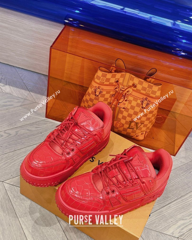 Louis Vuitton LV Trainer Maxi Sneakers in Stone Embossed Leather Red 2023 LV10251 (MD-231025127)