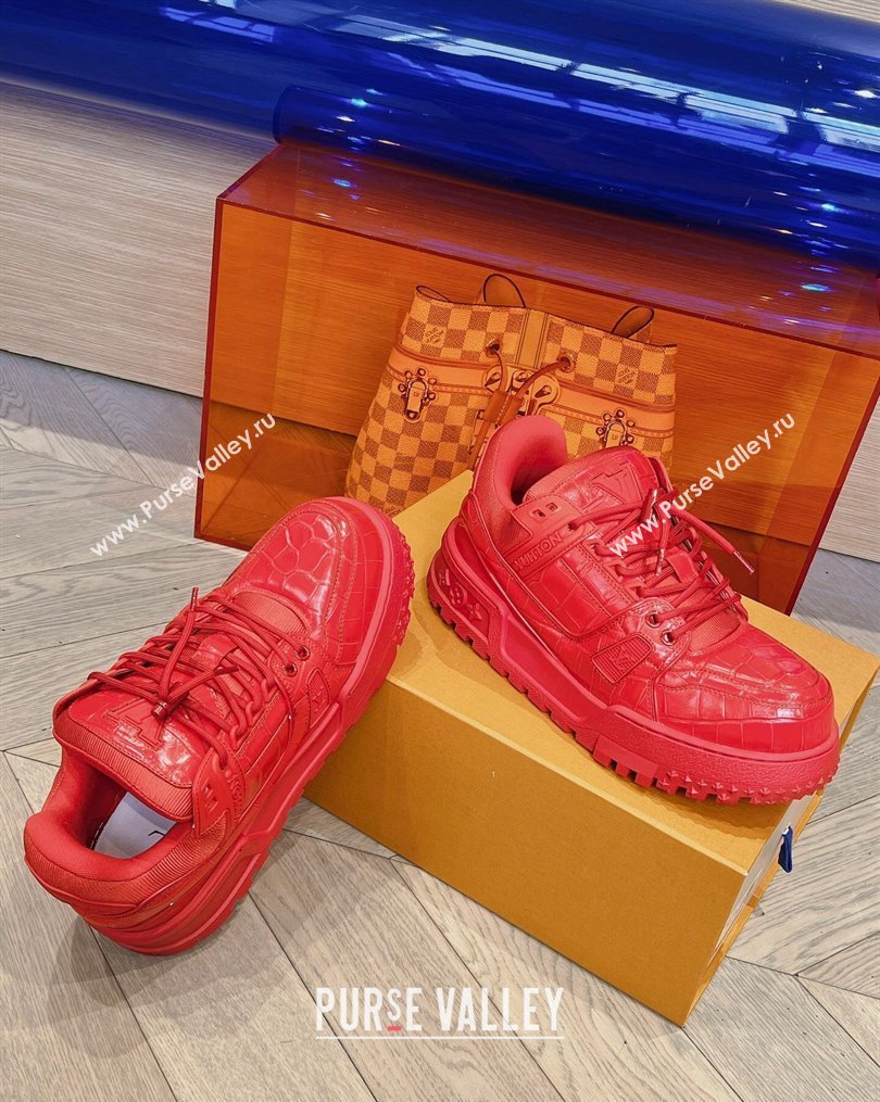 Louis Vuitton LV Trainer Maxi Sneakers in Stone Embossed Leather Red 2023 LV10251 (MD-231025127)