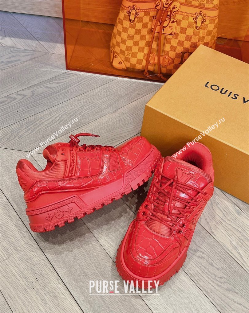 Louis Vuitton LV Trainer Maxi Sneakers in Stone Embossed Leather Red 2023 LV10251 (MD-231025127)