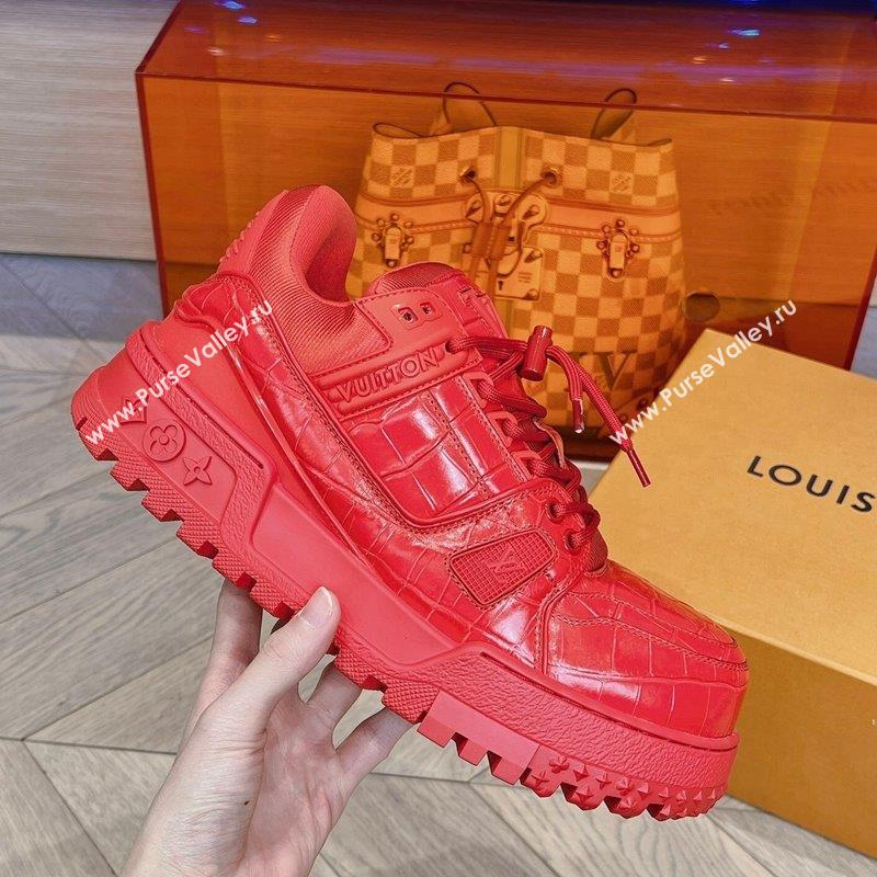 Louis Vuitton LV Trainer Maxi Sneakers in Stone Embossed Leather Red 2023 LV10251 (MD-231025127)