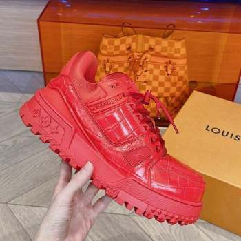 Louis Vuitton LV Trainer Maxi Sneakers in Stone Embossed Leather Red 2023 LV10251 (MD-231025127)