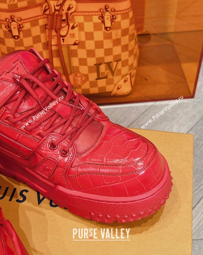 Louis Vuitton LV Trainer Maxi Sneakers in Stone Embossed Leather Red 2023 LV10251 (MD-231025127)