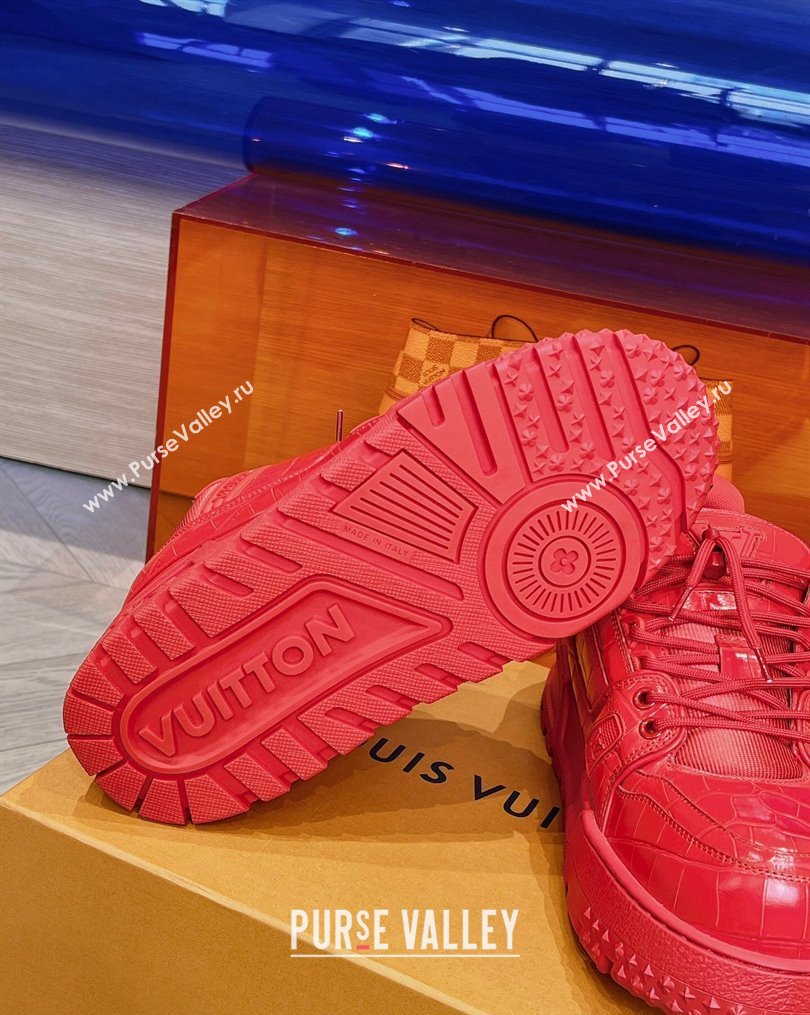 Louis Vuitton LV Trainer Maxi Sneakers in Stone Embossed Leather Red 2023 LV10251 (MD-231025127)