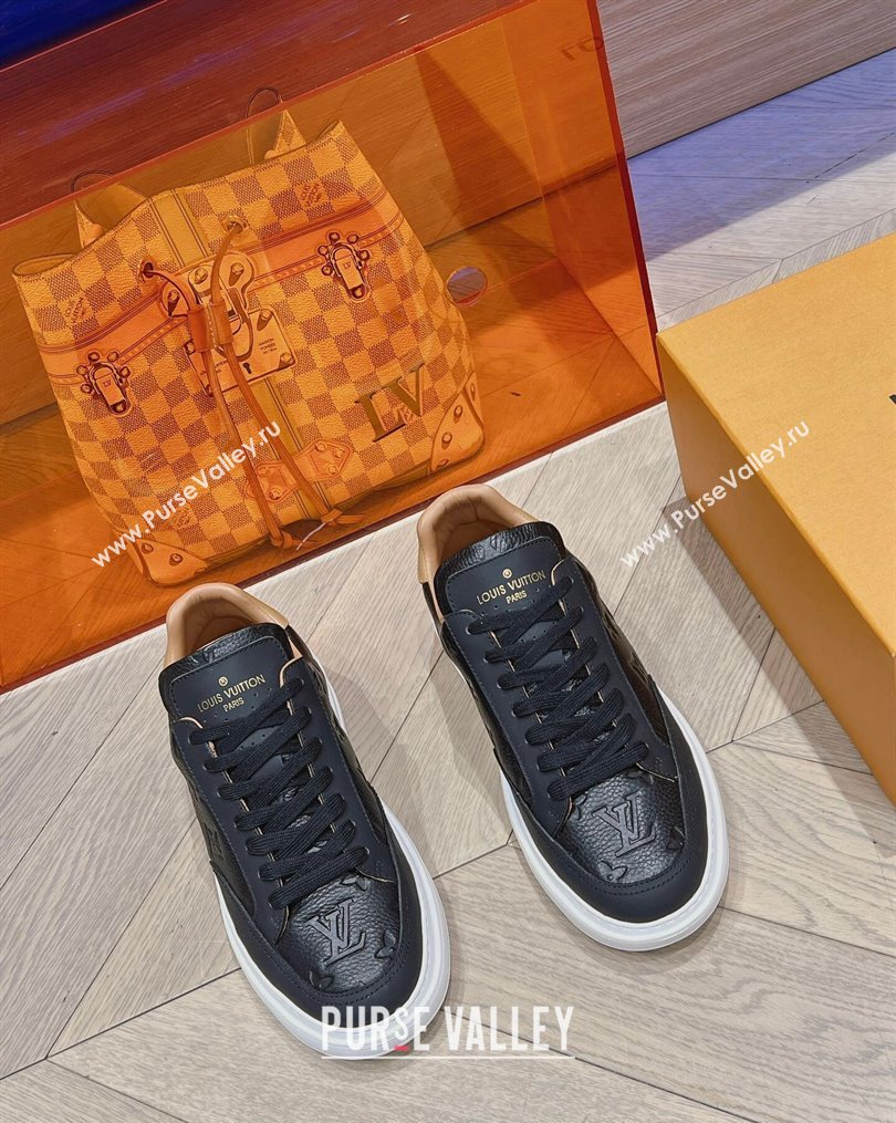 Louis Vuitton Mens Beverly Hills Sneakers in Monogram Grained Leather Black 2023 (MD-231025131)