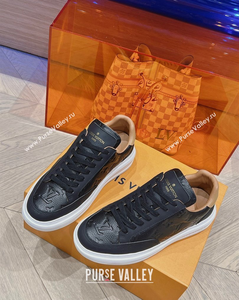 Louis Vuitton Mens Beverly Hills Sneakers in Monogram Grained Leather Black 2023 (MD-231025131)