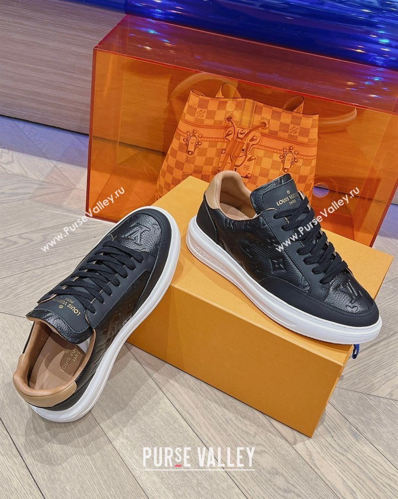 Louis Vuitton Mens Beverly Hills Sneakers in Monogram Grained Leather Black 2023 (MD-231025131)