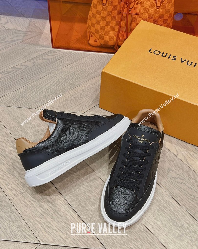 Louis Vuitton Mens Beverly Hills Sneakers in Monogram Grained Leather Black 2023 (MD-231025131)