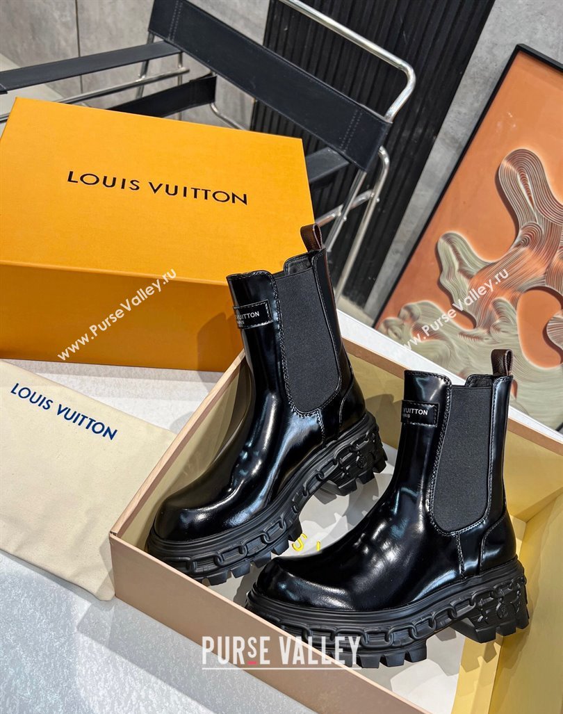 Louis Vuitton LV Record Ankle Chelsea Boots in Shiny Leather Black 2023 1AC7YI (MD-231104017)