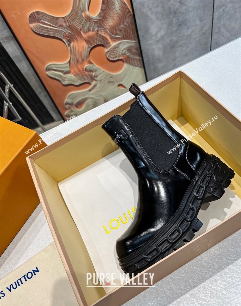 Louis Vuitton LV Record Ankle Chelsea Boots in Shiny Leather Black 2023 1AC7YI (MD-231104017)