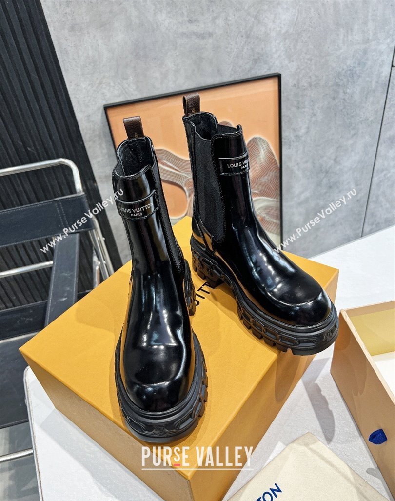 Louis Vuitton LV Record Ankle Chelsea Boots in Shiny Leather Black 2023 1AC7YI (MD-231104017)