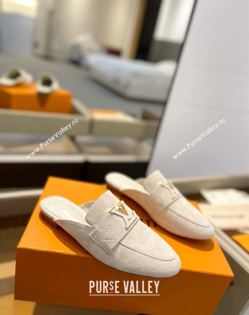 Louis Vuitton LV Capri Mules Flat in Suede White 2023 1AC9C9 (MD-231104006)