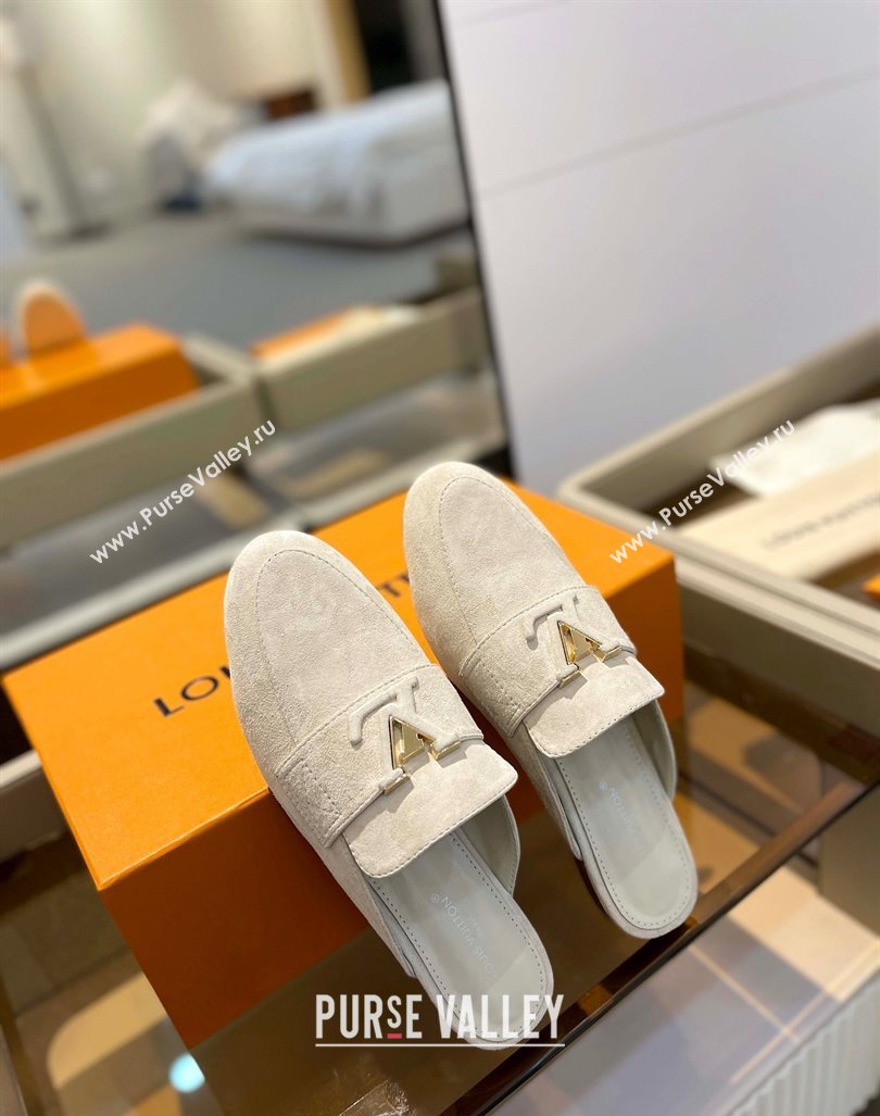 Louis Vuitton LV Capri Mules Flat in Suede White 2023 1AC9C9 (MD-231104006)