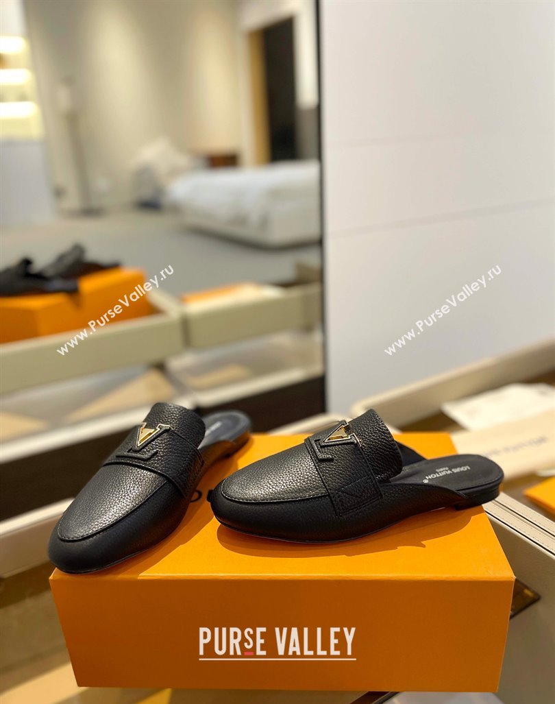 Louis Vuitton LV Capri Mules Flat in Grained Leather Black 2023 1AC9C9 (MD-231104011)