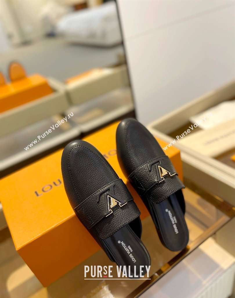 Louis Vuitton LV Capri Mules Flat in Grained Leather Black 2023 1AC9C9 (MD-231104011)