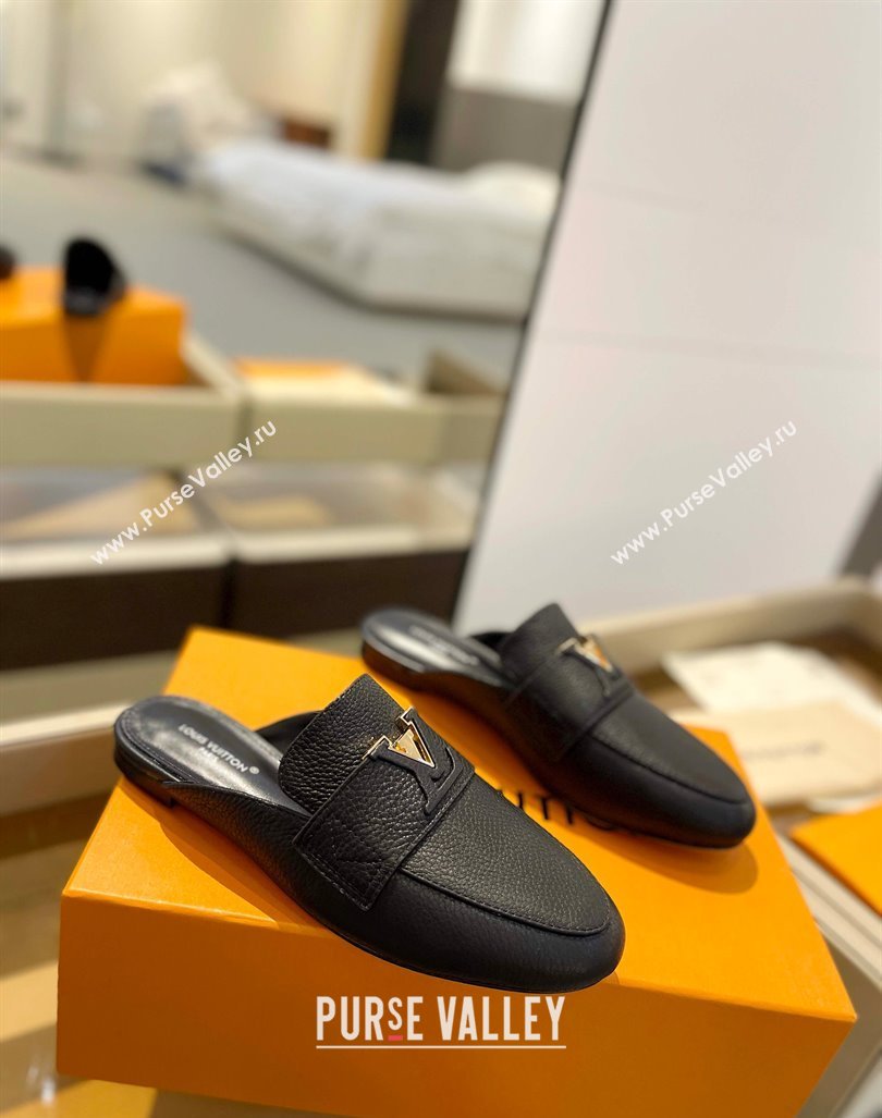 Louis Vuitton LV Capri Mules Flat in Grained Leather Black 2023 1AC9C9 (MD-231104011)