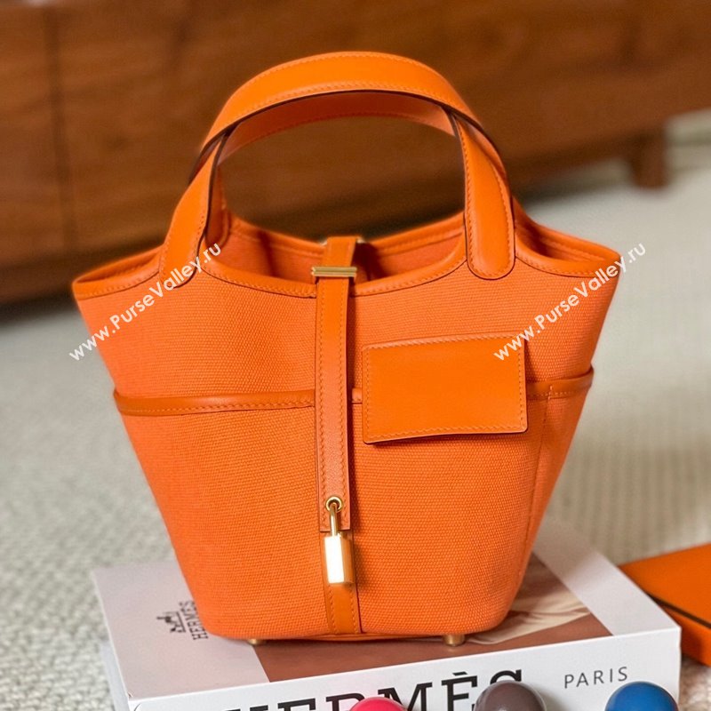 Hermes Cargo Picotin Lock Bag 18cm in Swift Leather and Canvas Orange 2023 (jimmy-231113035)