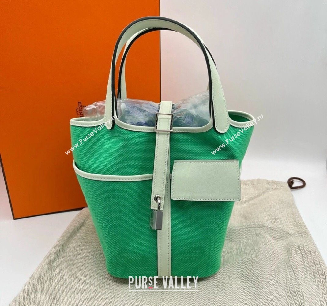 Hermes Cargo Picotin Lock Bag 18cm in Swift Leather and Canvas Green 2023 (jimmy-231113036)