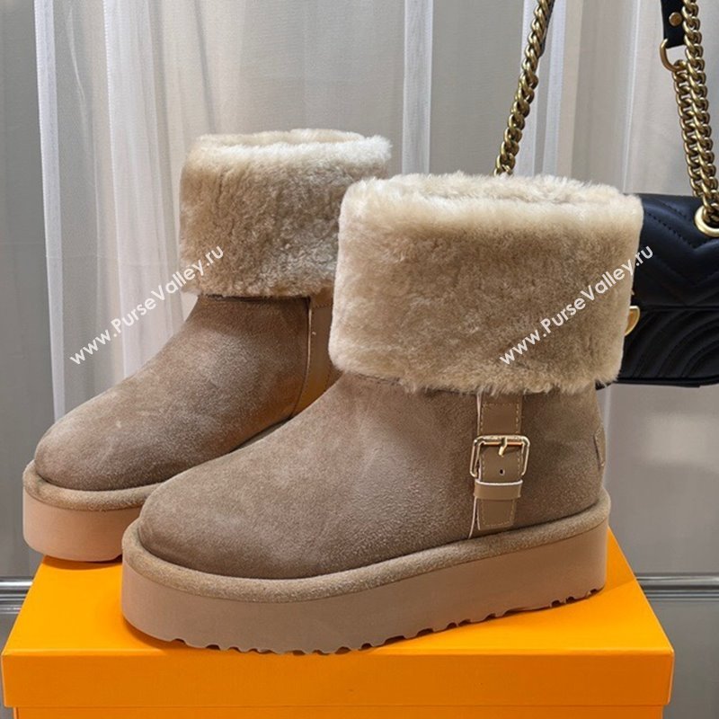 Louis Vuitton Aspen Platform Ankle Boots in Monogram Suede and Shearling Dark Beige 2023 1AC78O (MD-231204067)