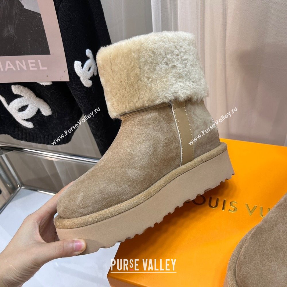 Louis Vuitton Aspen Platform Ankle Boots in Monogram Suede and Shearling Dark Beige 2023 1AC78O (MD-231204067)