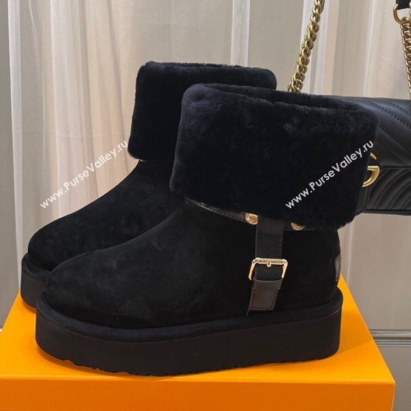 Louis Vuitton Aspen Platform Ankle Boots in Monogram Suede and Shearling Black 2023 1AC78O (MD-231204066)