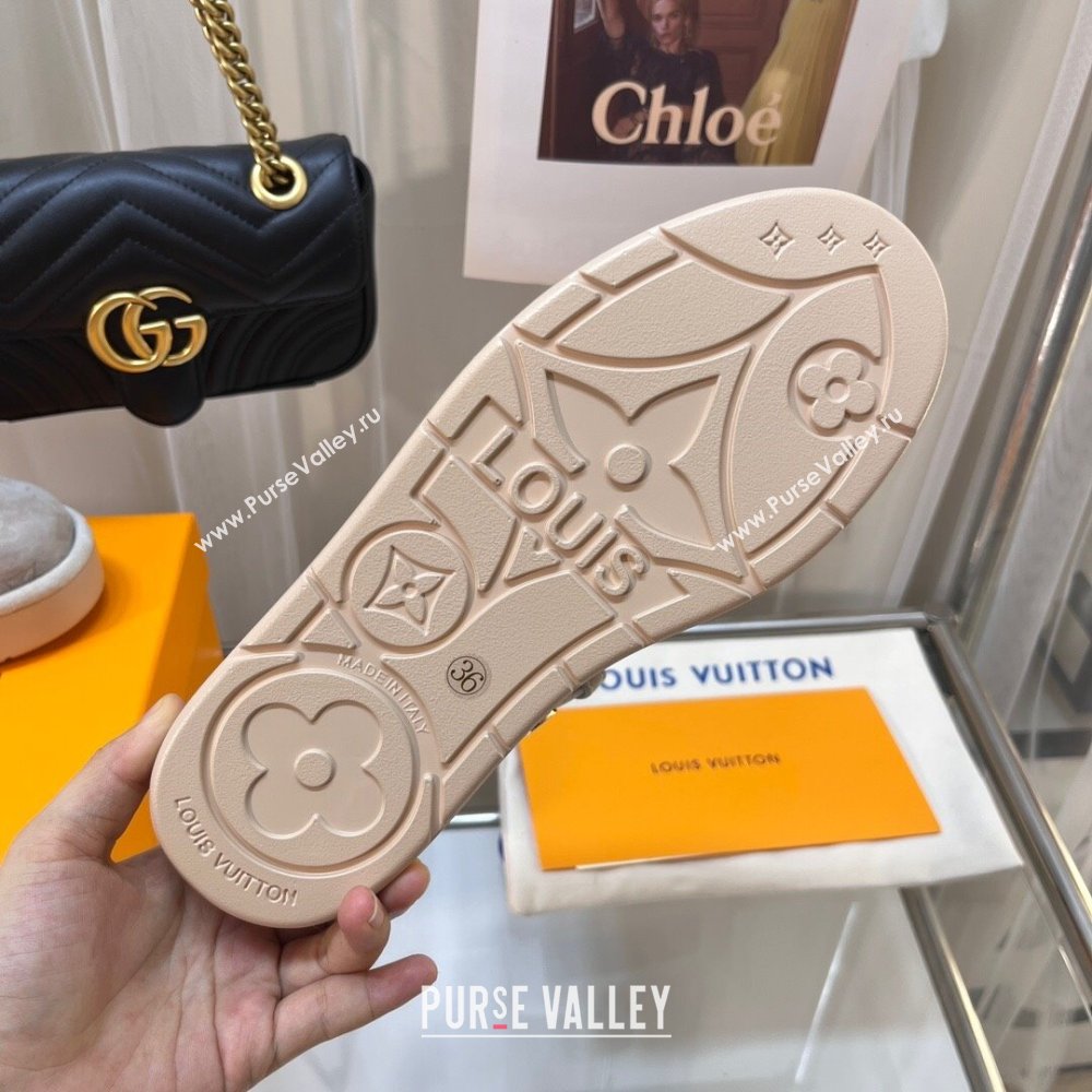 Louis Vuitton Aspen Platform Clog Mules in Monogram Suede and Shearling Light Grey 2023 1ACHW3 (KL-231204061)