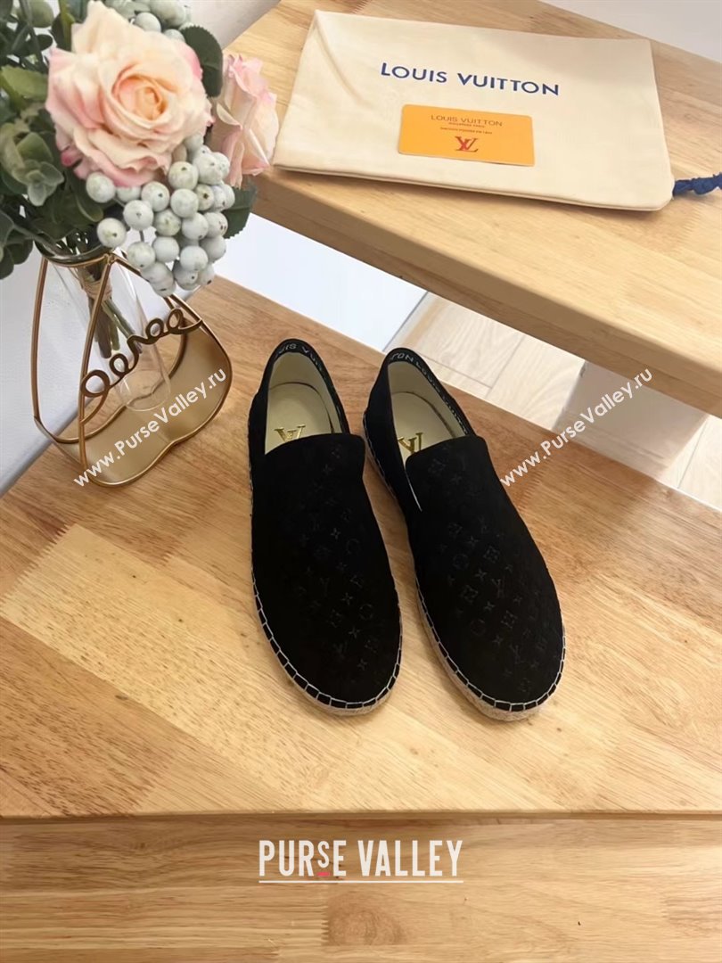 Louis Vuitton Starboard Flat Espadrilles in Monogram Velvet Black 2024 0125 (HB-240125083)