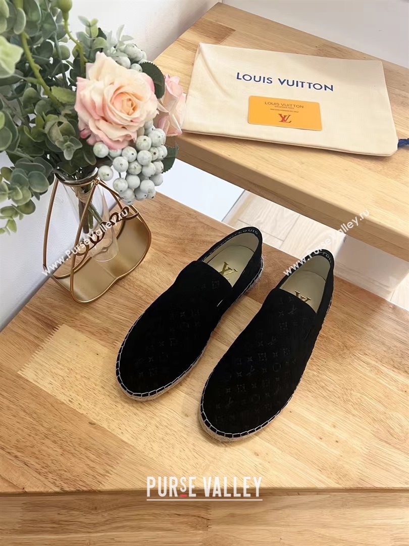 Louis Vuitton Starboard Flat Espadrilles in Monogram Velvet Black 2024 0125 (HB-240125083)