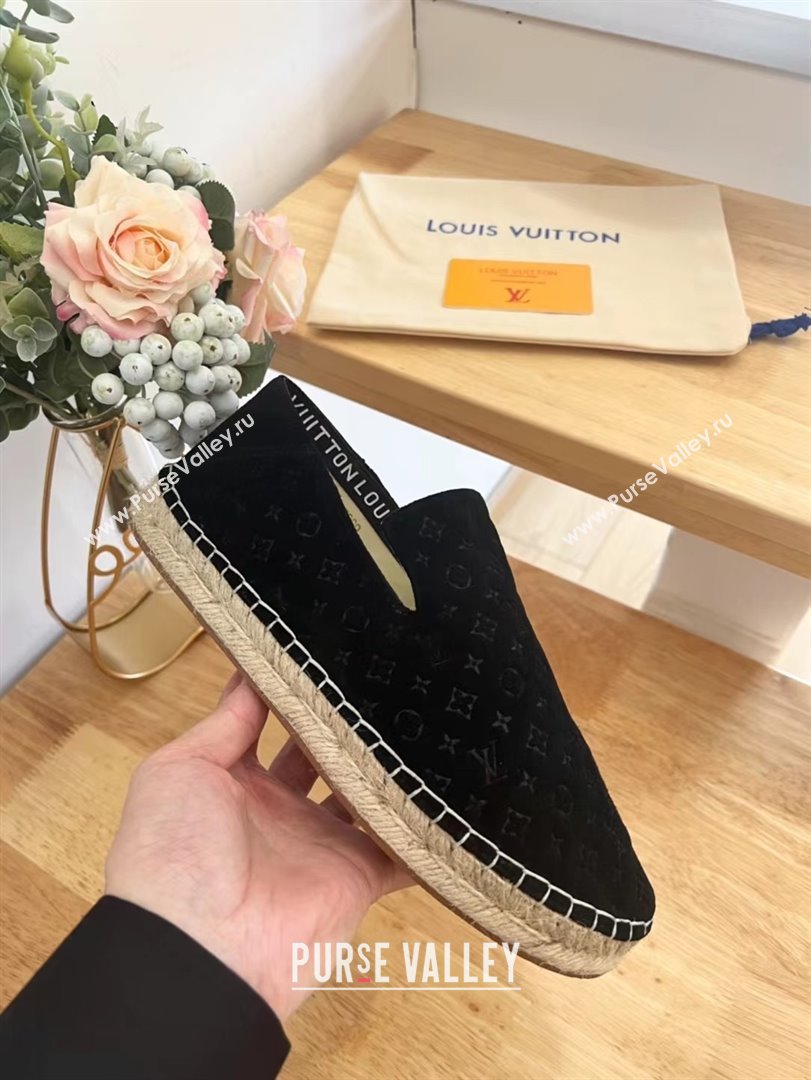 Louis Vuitton Starboard Flat Espadrilles in Monogram Velvet Black 2024 0125 (HB-240125083)