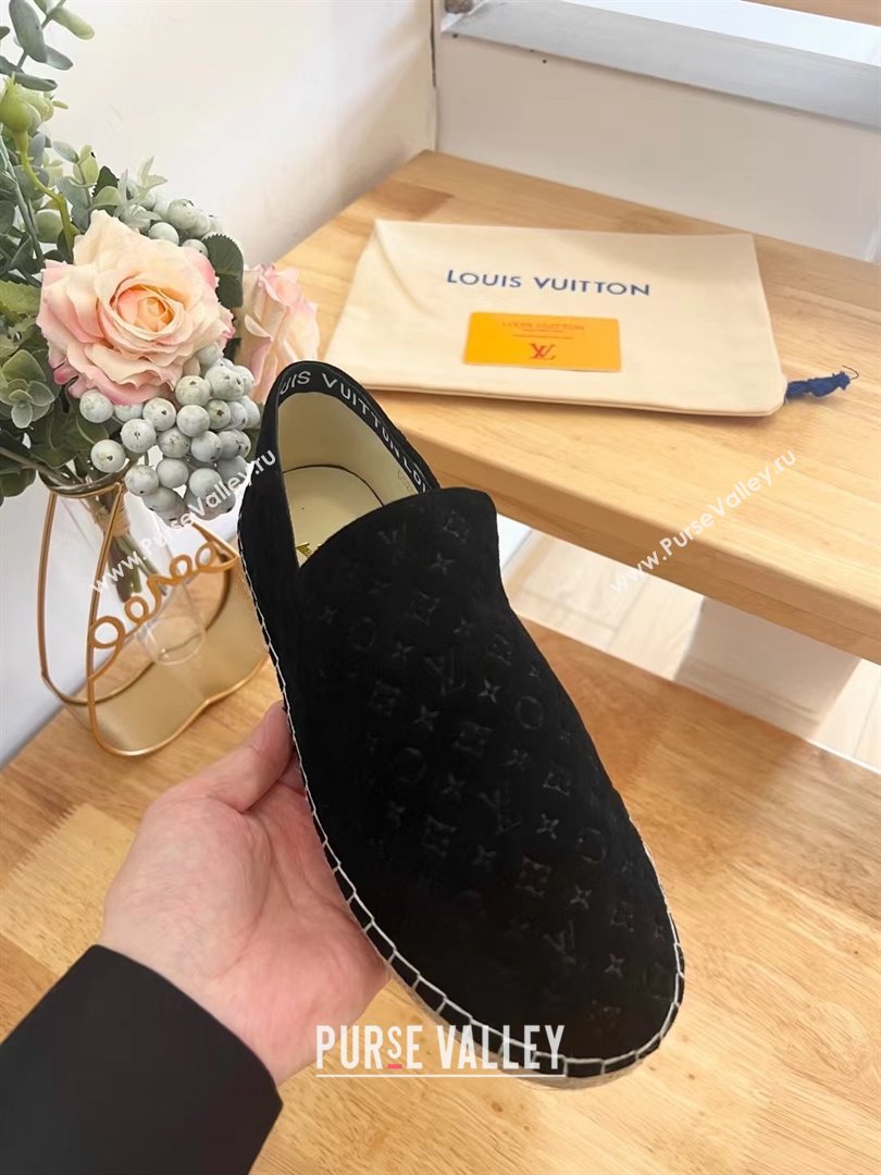 Louis Vuitton Starboard Flat Espadrilles in Monogram Velvet Black 2024 0125 (HB-240125083)