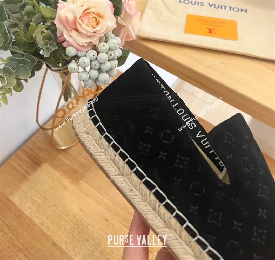 Louis Vuitton Starboard Flat Espadrilles in Monogram Velvet Black 2024 0125 (HB-240125083)