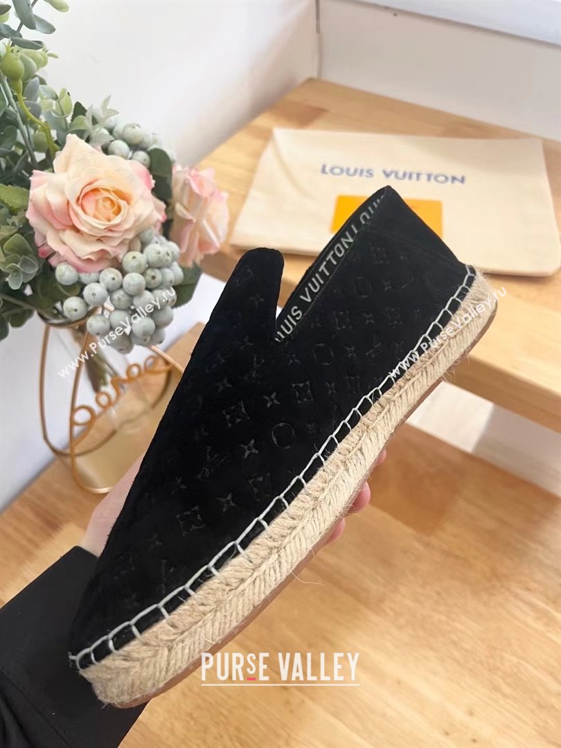 Louis Vuitton Starboard Flat Espadrilles in Monogram Velvet Black 2024 0125 (HB-240125083)