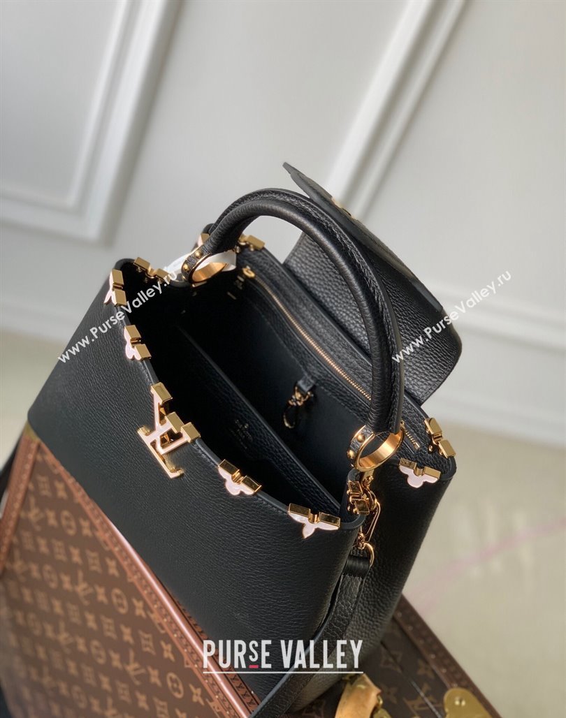 Louis Vuitton Capucines Flower Crown MM Bag in Taurillon Leather M23263 Black 2024 (KI-240218025)