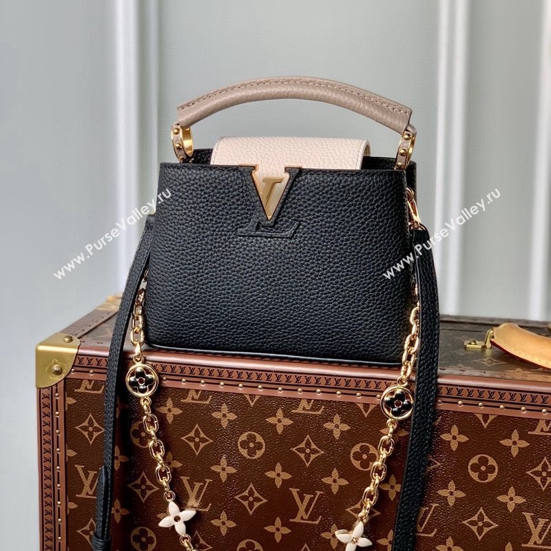 Louis Vuitton Capucines Mini Bag with Flower Chain in Taurillon Leather M20708 Black 2024 (KI-240218030)