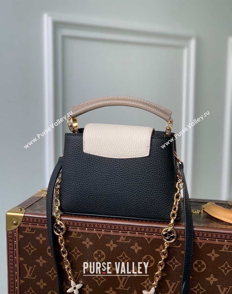 Louis Vuitton Capucines Mini Bag with Flower Chain in Taurillon Leather M20708 Black 2024 (KI-240218030)