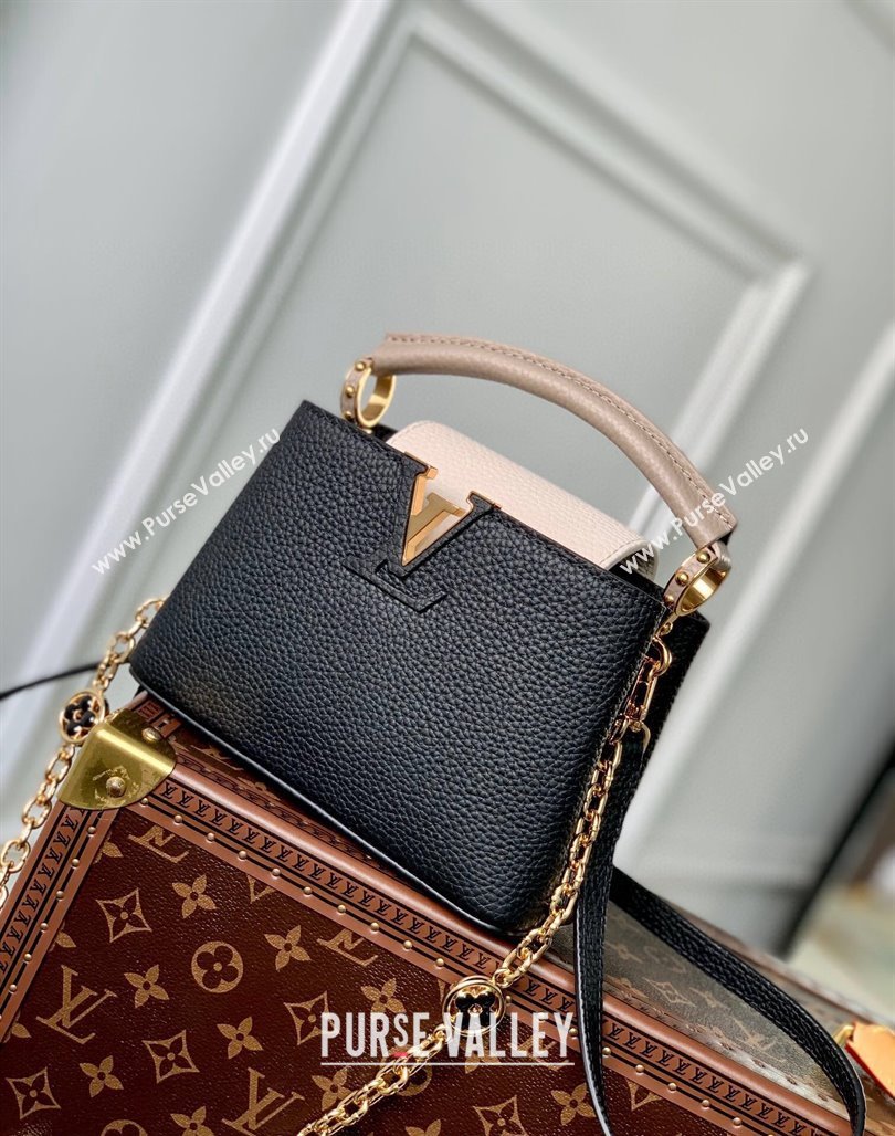 Louis Vuitton Capucines Mini Bag with Flower Chain in Taurillon Leather M20708 Black 2024 (KI-240218030)