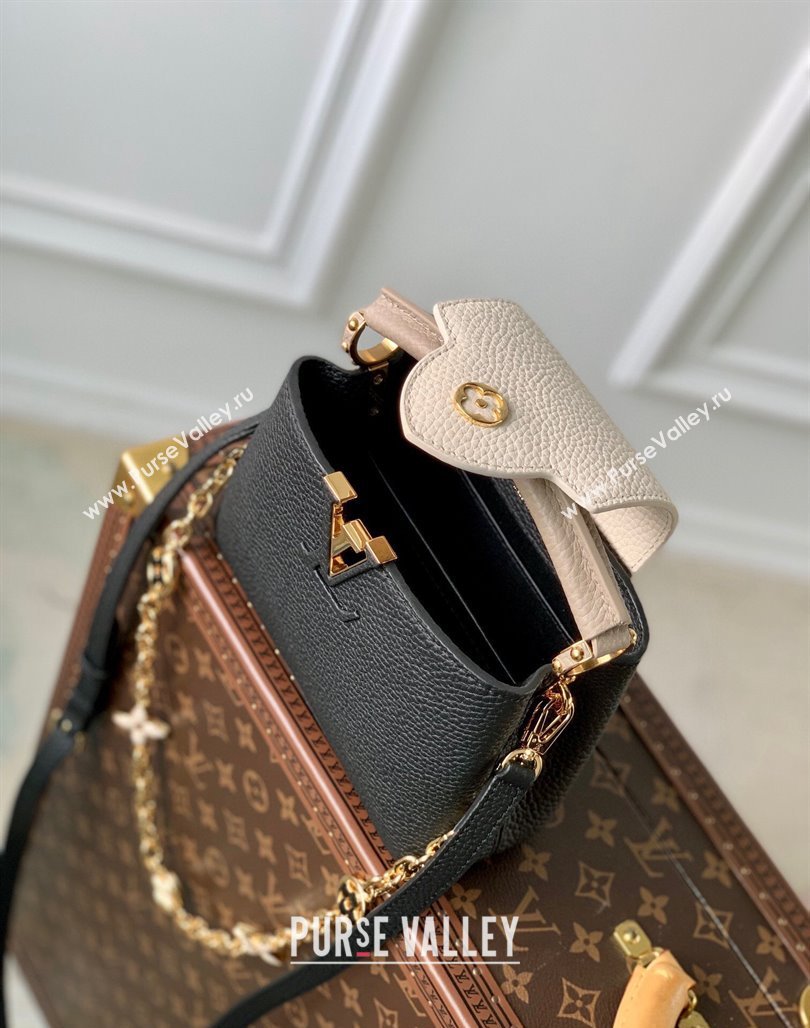 Louis Vuitton Capucines Mini Bag with Flower Chain in Taurillon Leather M20708 Black 2024 (KI-240218030)